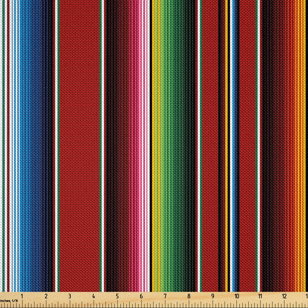 Ambesonne Cinco de Mayo Fabric by The Yard, Mexican Serape Colorful Stripes Vertical Lines Latino Design Illustration, Decorative Satin Fabric for Home Textiles and Crafts, 5 Yards, Burgundy Blue